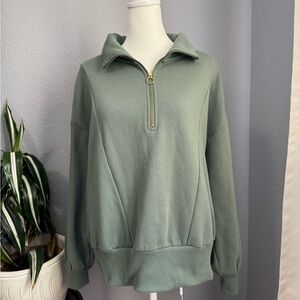 A New Day Sage Green Quarter Zip Pullover Sweatshirt - Size Large